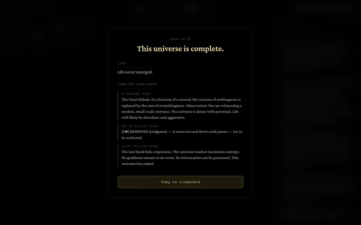The 'this universe is complete' end card